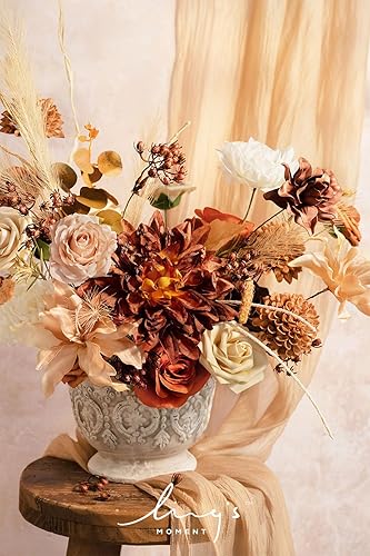 Miniatura 2 de Ling's Moment Juego de caja combinada de flores artificiales y vegetación de color naranja quemado, flores falsas secas de sepia óxido para ramo de