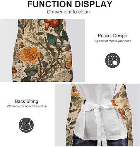 Miniatura 6 de Personalized Retro Pattern Adult Apron, Kitchen Cooking Aprons for Woman Man, Adjustable Bib Apron with Pocket for Baking, BBQ Crafting Outdoors,