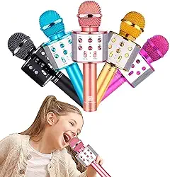 Microfone de karaokê Bluetooth sem fio, microfone recarregável para crianças, máquina de karaokê, alto-falante de karaokê portátil para casa KTV festa de aniversário infantil Premium (Dourado)