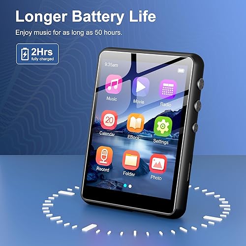 Miniatura 4 de Reproductor MP3 de 128 GB con Bluetooth 5.3 negro, reproductor de música SWOFY M4 con pantalla táctil de 2.4 pulgadas, altavoz HD, radio FM, soporte