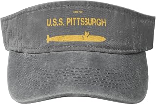 SSN 720 USS Pittsburgh Denim Hollow Top Visor Baseball Cap for Men and Women Large Brim Sun Protection