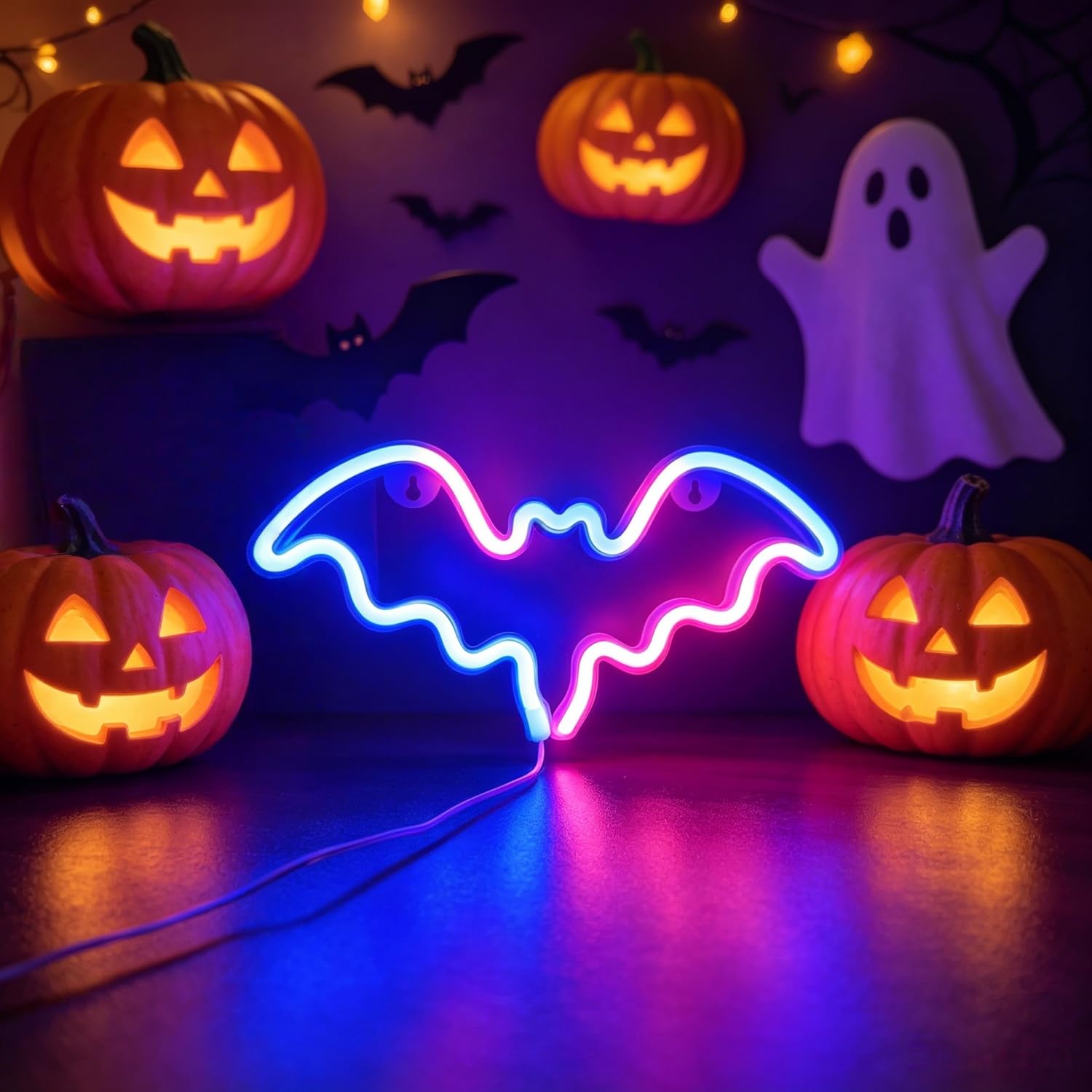 Bat Neon Sign,LED Neon Light for Halloween Decor, Gothic Wall Lamp for Bedroom, Living Room, Bar, Spooky Party, Festival, Wedding Home Decoration USB Powered