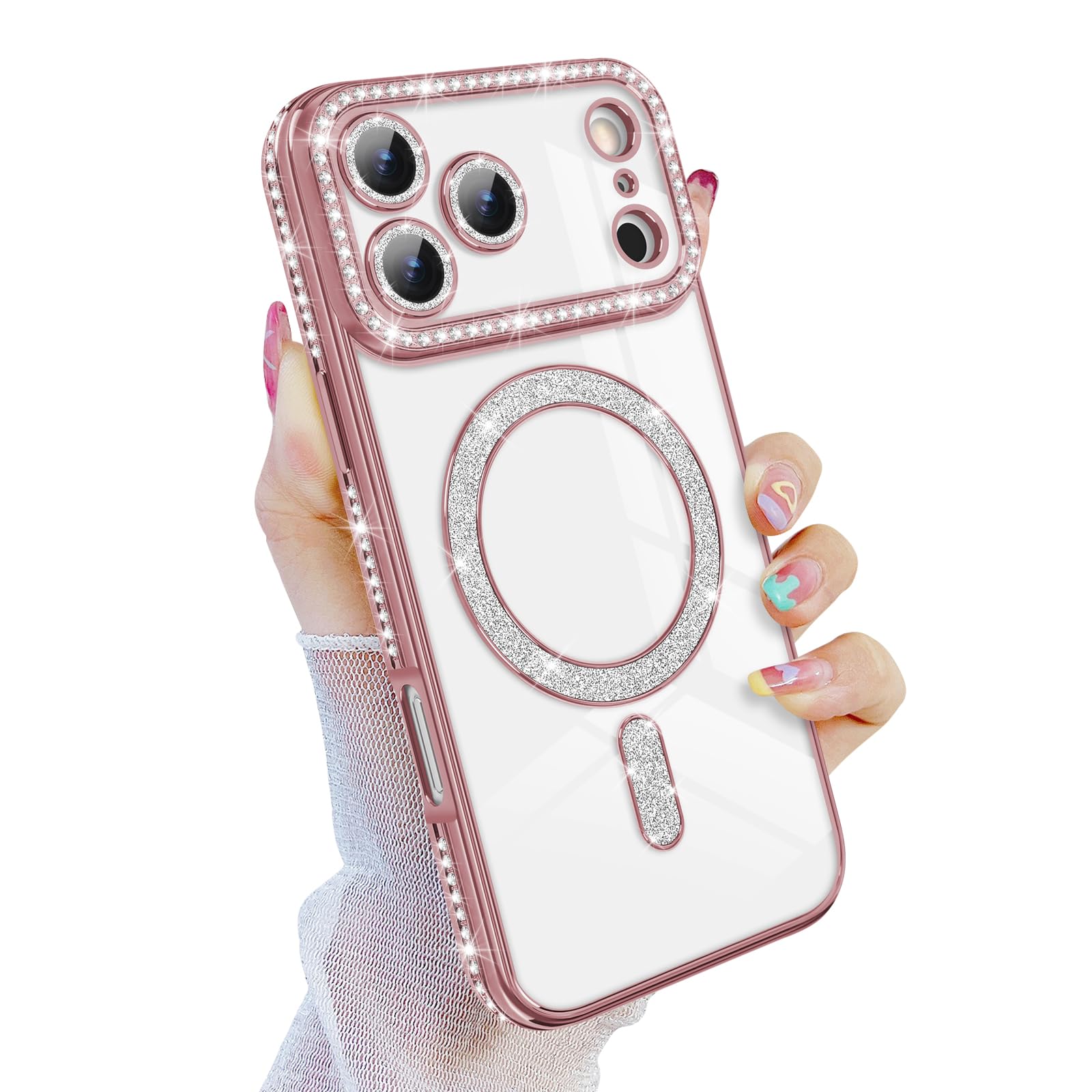 Newseego IPhone 17 Pro Max Magnetic Case Clear [MagSafe Compatible] Glitter Design For Girls Women Diamond Soft Slim TPU Shockproof Case For IPhone 17 Pro Max - Black - View #6