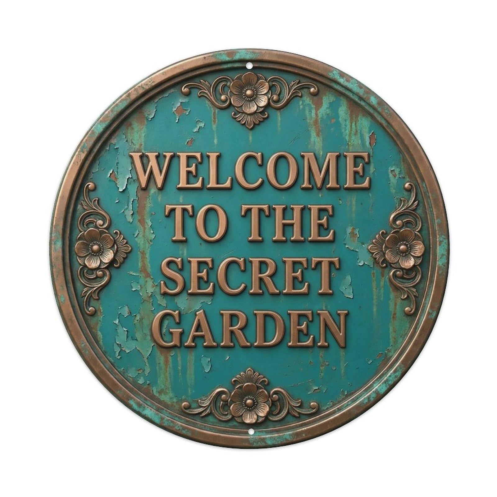 Vintage Welcome Secret Garden Floral Anemone Metal Tin Sign