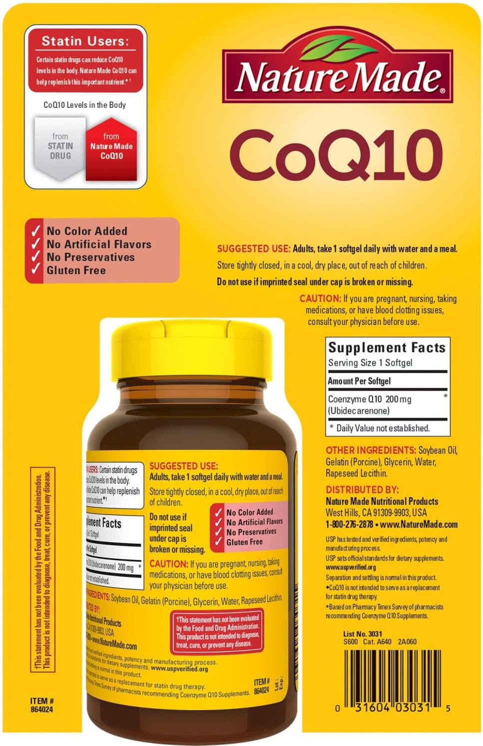 Nature Made Coq10 200 Mg, Naturally Orange, Value Size,140 Count Softgels : Health & Household