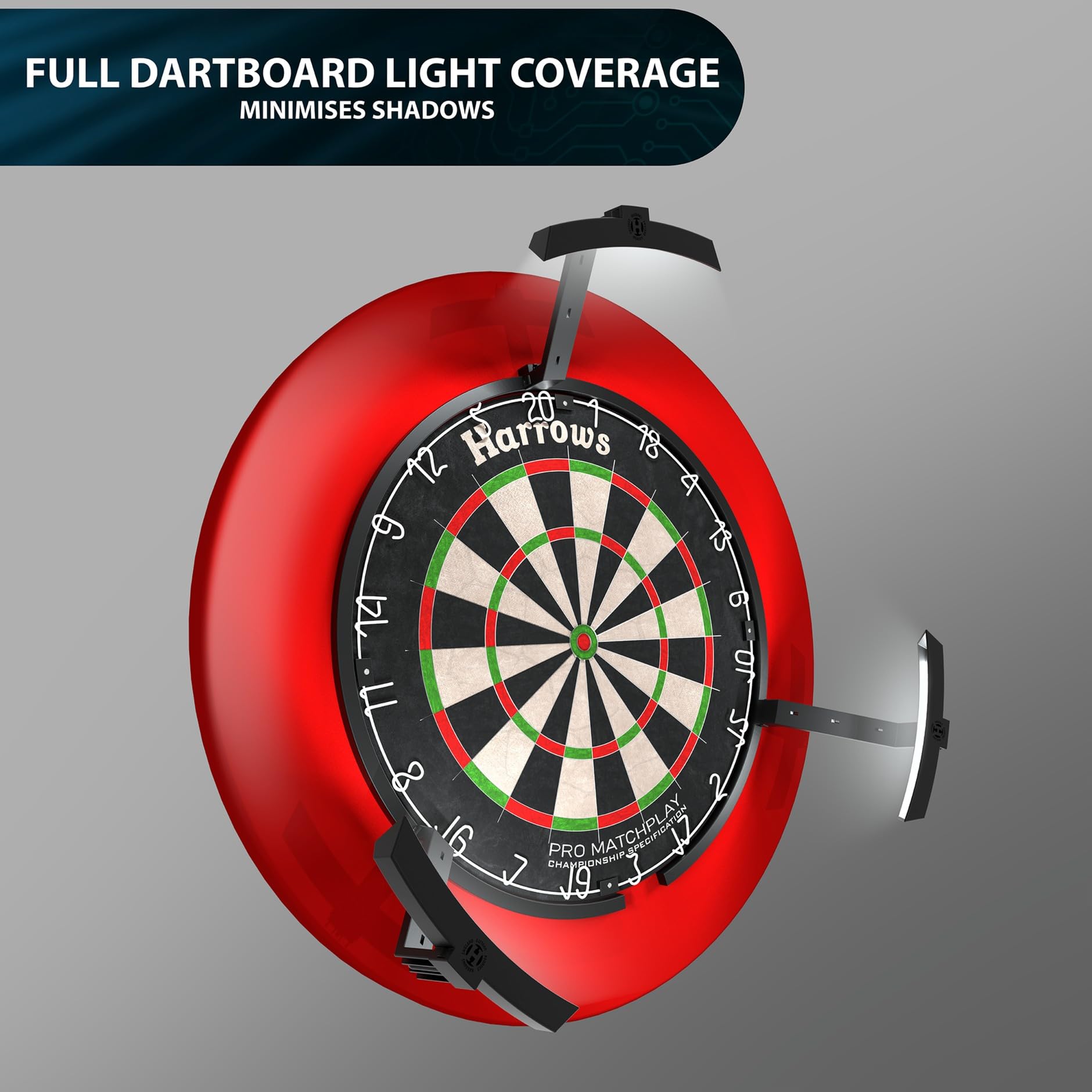 Luce Trilight per Tavolo da Freccette Harrows | Illuminazione LED per impianti sportivi | Compatibile con Tutti i Tavoli da Freccette Standard | Luce Potente senza Ombre