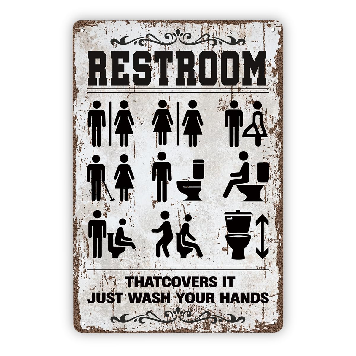Restroom Door Just Wash Your Hands Tin Sign, 11.8x7.9in