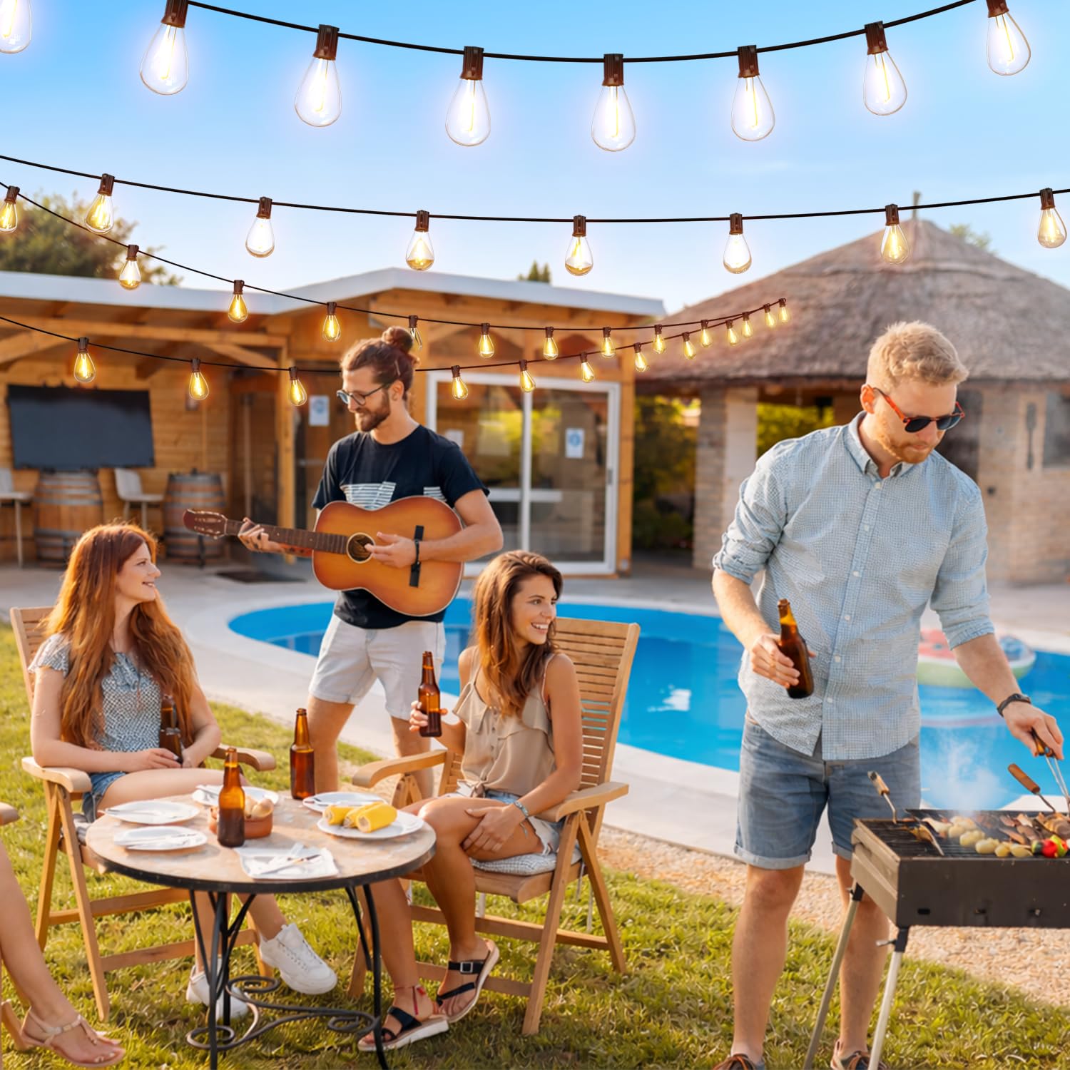Sikitul 50FT Outdoor String Lights with Remote & Dimmable, 18+1 Shatterproof Waterproof Bulbs, Dimmable Outside Hanging Patio Lights for Backyard, Porch, Deck, Garden 2200K Warm Yellow — view 7