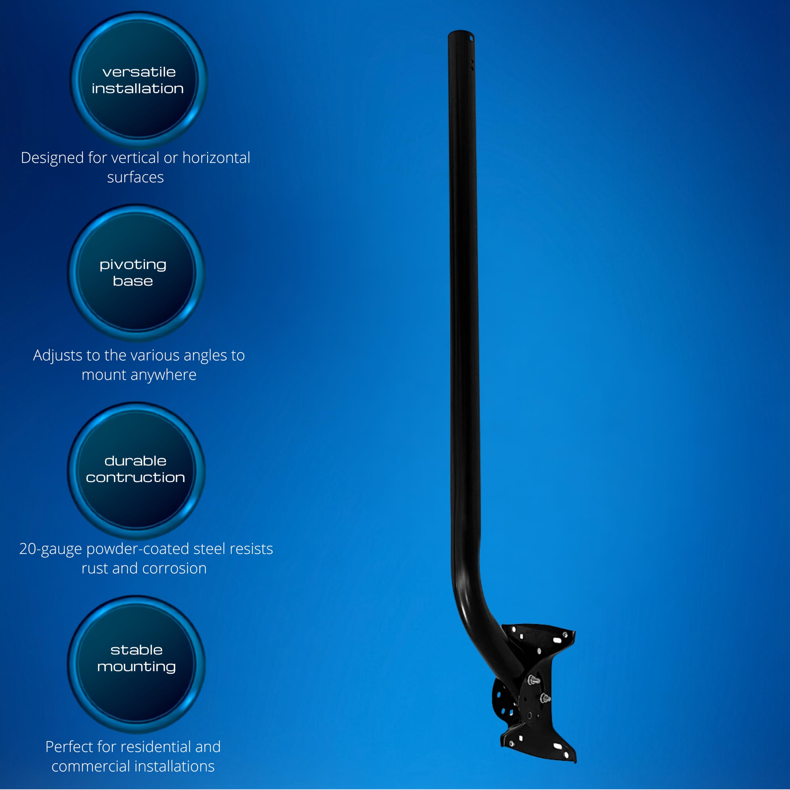 Antennas Direct ClearStream - Mástil universal, 40 pulgadas con hardware y base giratoria, poste y base de acero recubierto de polvo para todo tipo de clima, fácil de instalar (negro)