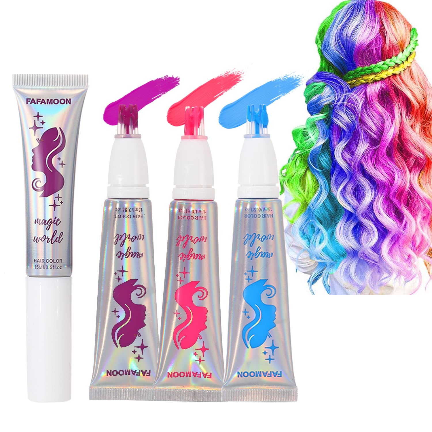 YIBABY 3 Colors Magical Vibrant Temporary Hair Dye, Glow in the Dark UV Neon Hair Gel Set, Light Washable Hair Color Comb Hair Makeup for Concert, Party, Halloween, Christmas (Blue+Pink+Purple, 3 PCS)