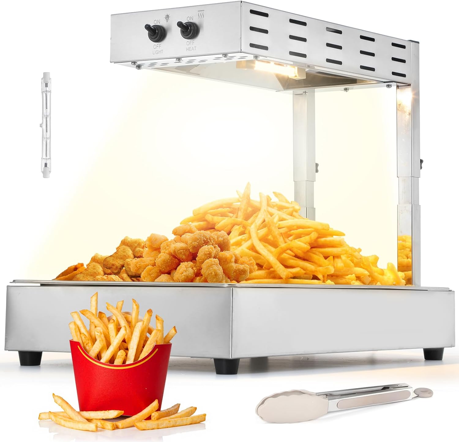 Dyna-Living Calentador de papas fritas  3 niveles de altura ajustable calentador de papas fritas comercial, lámpara eléctrica comercial de calor de