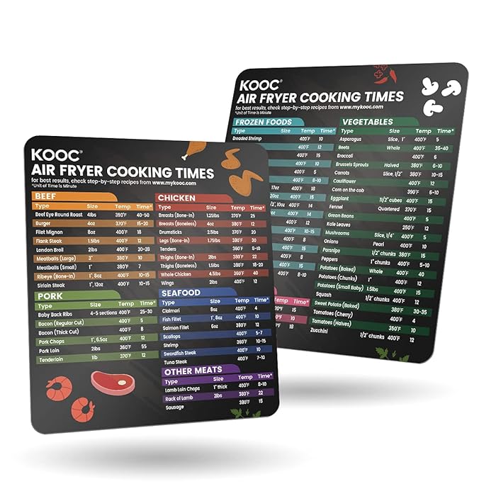 Buy KOOC Air Fryer Cheat Sheet Set, Larger Fonts, Air Fryer