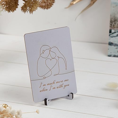 Miniatura 5 de Love Wood Wedding Anniversary Card Engagement Postcard with stand First Anniversary Greeting Card Gift for Boyfriend Valentines Day Birthday for Mom