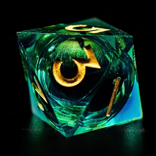 Miniatura 3 de Dados DND de núcleo líquido, un juego completo de dados líquidos D&D con bolsa de terciopelo para juego de mazmorras y dragones (líquido de ojo de