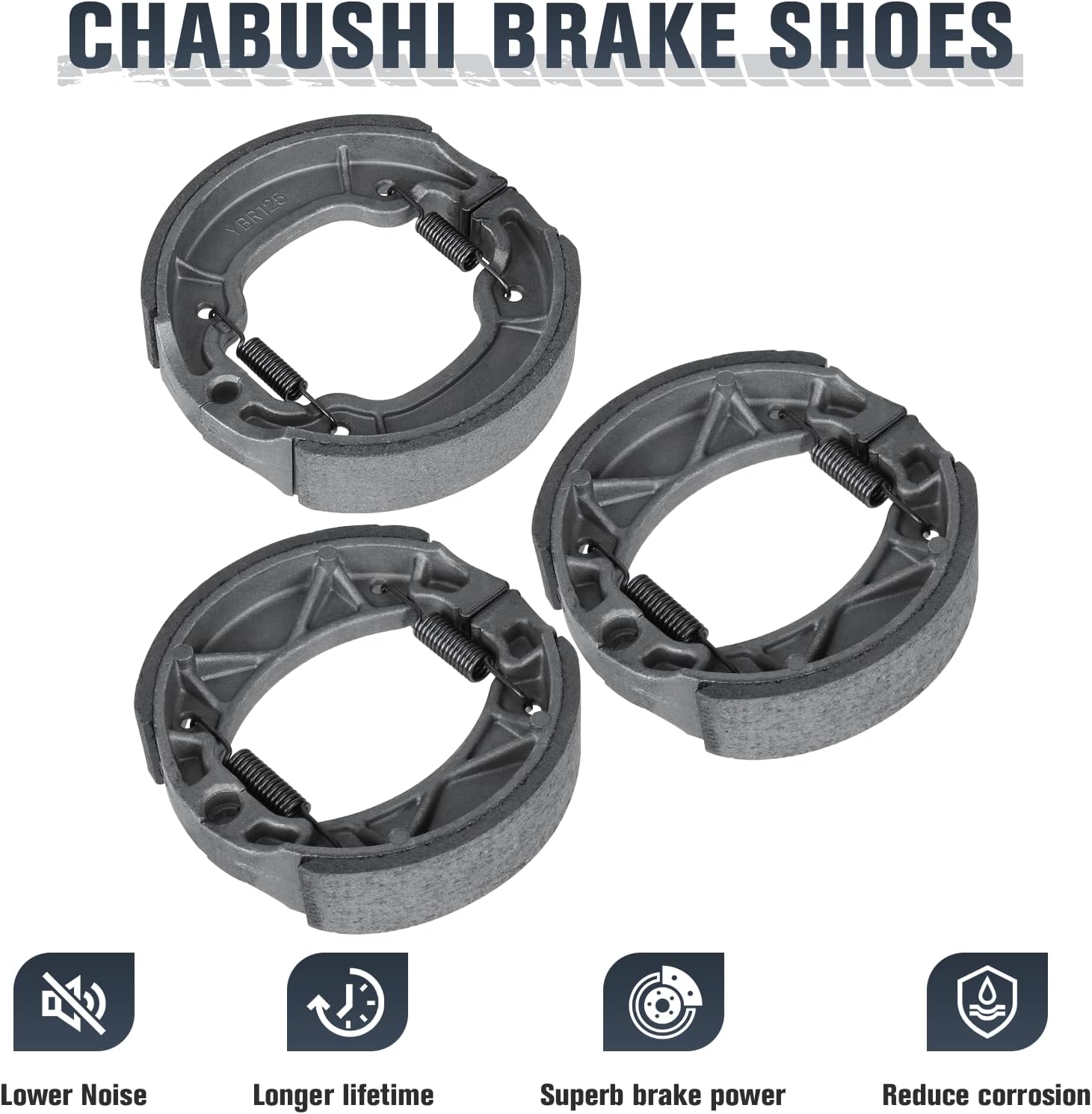Front Rear Brake Shoes for Yamaha Raptor 50 80 2002-2008 / Grizzly 80 125 2004-2013 / Breeze 125 1992-2004 / Raptor 80 2002-2008, 2 Front + 1 Rear Drum Brake Parking Shoes Assembly Set