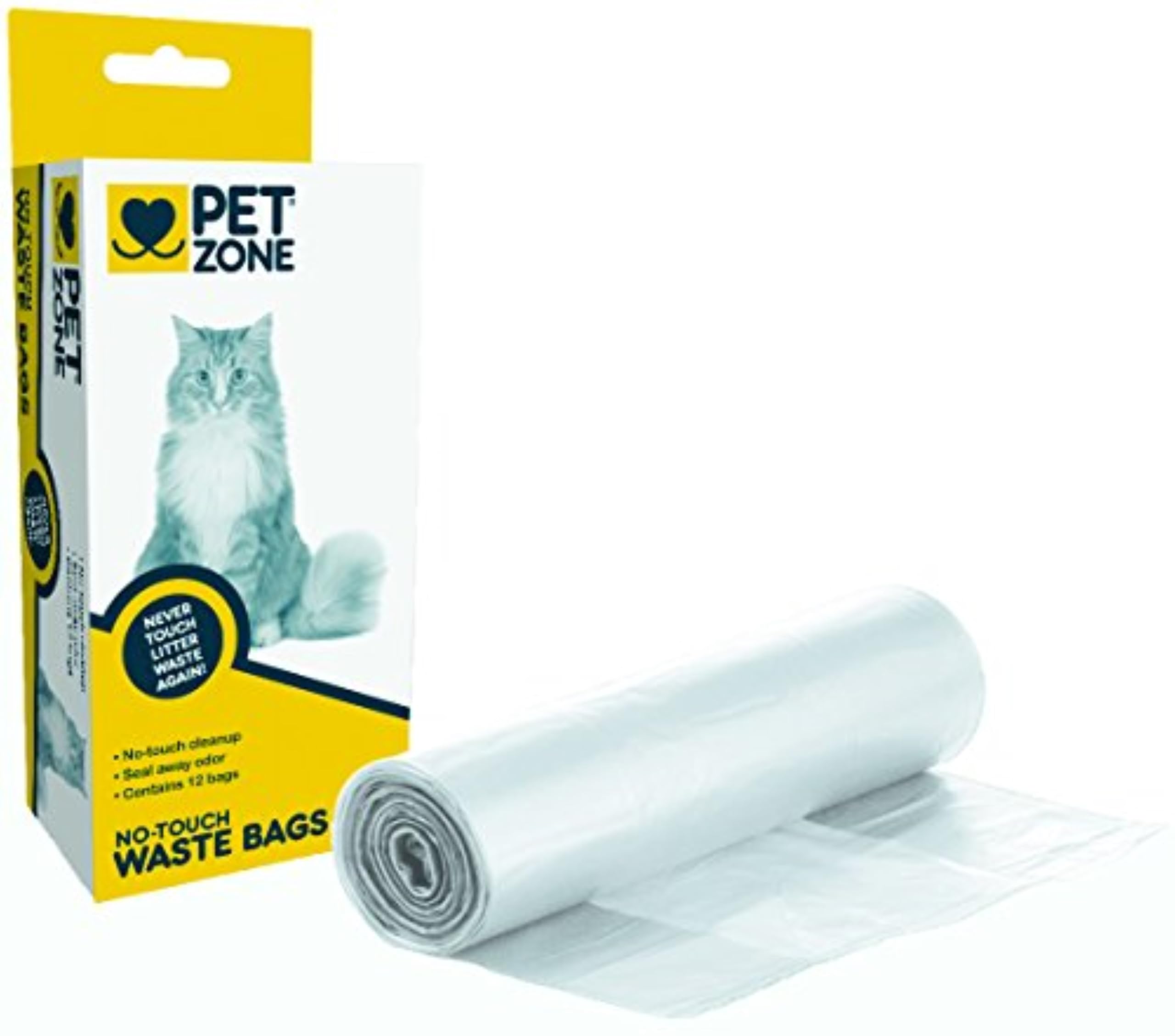 Pet Zone Universal No-Touch Cat Litter Bags & Waste Bag (Pet Waste Bag Great for Cat Litter Boxes) 12 Pack
