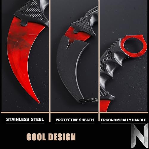 Miniatura 2 de TOPOINT Paquete de 2 cuchillos Karambit sin filo sin filo con funda para principiantes dorado-rojo