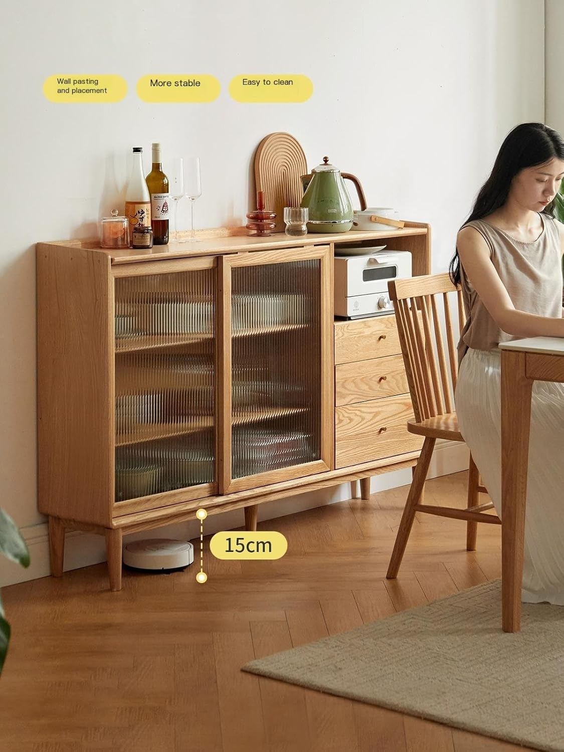 Bufetera All Solid Wood Sideboard Home Living Room Dining Room Oak Kitchen Storage Storage Cabinet Nordic Log Tea Cabinet Aparadores Para Comedor(Color:1500 * 300 * 980mm)