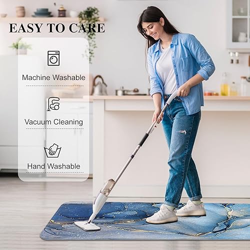 Vista 21 de MAYHMYO Juego de 2 tapetes de cocina color verde azulado y gris, antideslizantes, lavables, 17 x 48 pulgadas + 17 x 24 pulgadas, arte abstracto