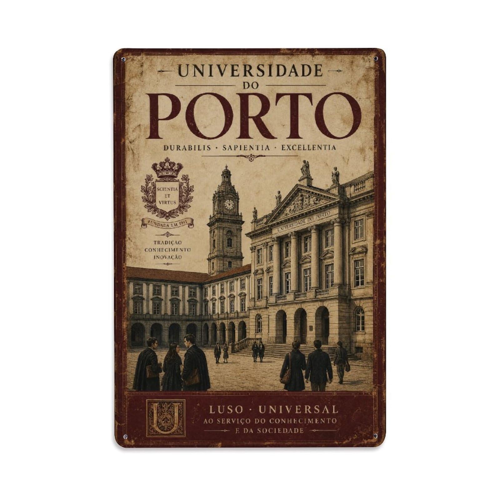 Yrnq 08X12inch Vintage Style Vintage Universidade Faculty Architecture Portugal Metal Tin Sign