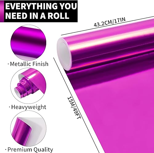 Miniatura 2 de Rollo de Papel de Regalo Metálico Rojo Rosa - Rollo de Papel de Regalo Metálico de 17 Pulgadas X 49 Pies para Envolver Regalos, Papel de Color