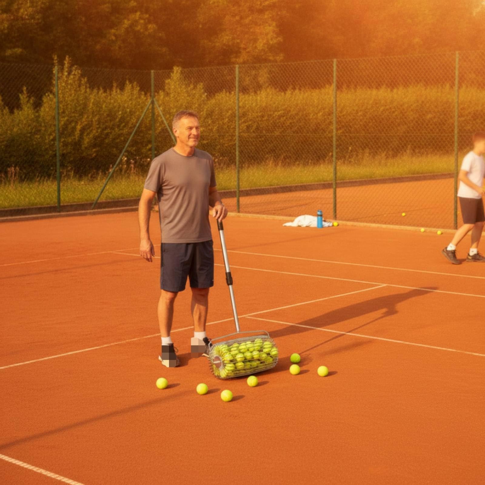 MERIGLARE Ramasseur Balles Tennis avec Manche Télescopique 78 à 115 Cm et Poignée Noire Confortable pour Une Utilisation Efficace Pendant Les Séances d'Entraînement Sportif.