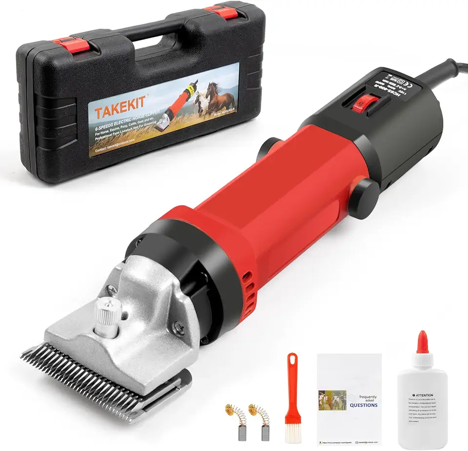 TAKEKIT Kit De Tosquiadeira Elétrica Profissional Para Animais, Para Cavalos, Equinos, Cabras, Pôneis, Gado E Animais De Pelagem Grande E Grossa, 6 Velocidades, Grande Aparador De Corte De Cabelo Para