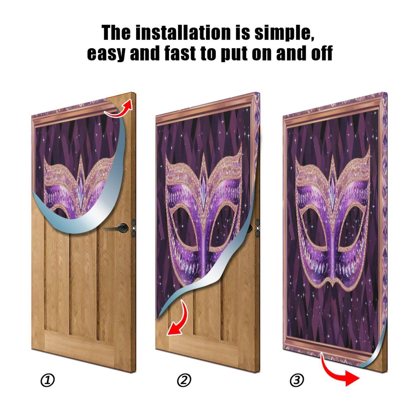 FLildon Mardi Gras Masquerade Mask Holiday Door Cover Decoration, Party Accessory Porch Decor for Festive Ornament Room Door Covers 35 x 79 Inch