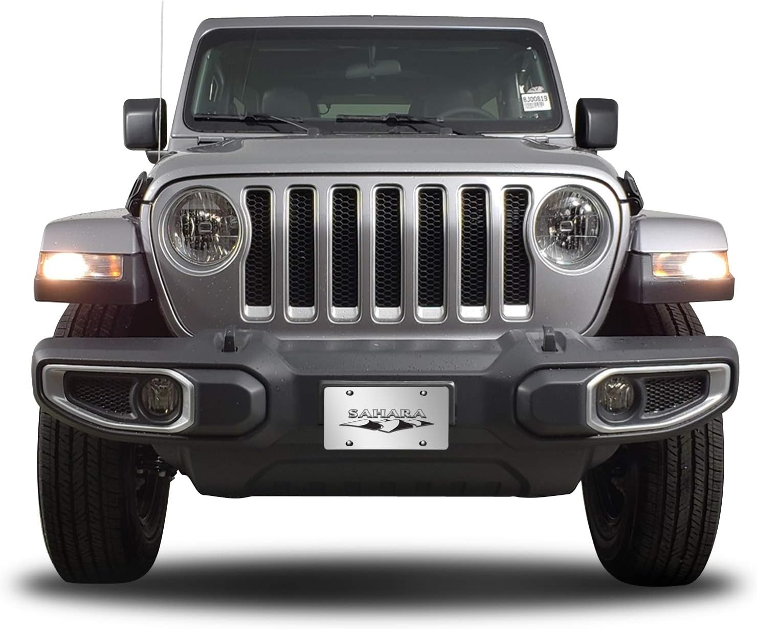 iPick Image for Jeep Wrangler Sahara 3D Dual Logo Mirror Chrome Stainless Steel License Plate - Official Licensed