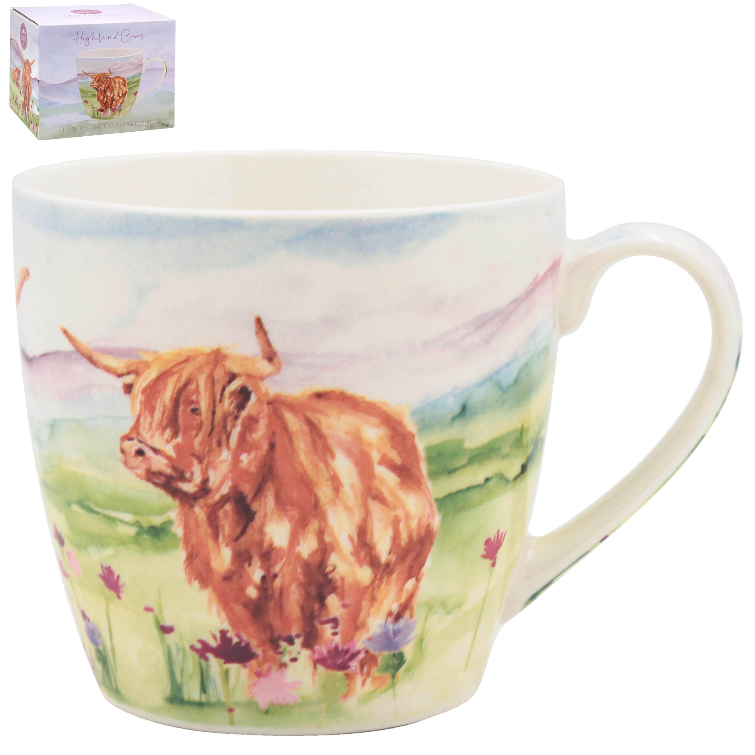 The Leonardo Collection Jennifer Rose Gallery Highland Cow Breakfast Mug for Hot & Cold Drinks | Durable Coffee Cups for Home & Office | Easy-to-Hold Coffee Mugs for Beverages & Daily Use