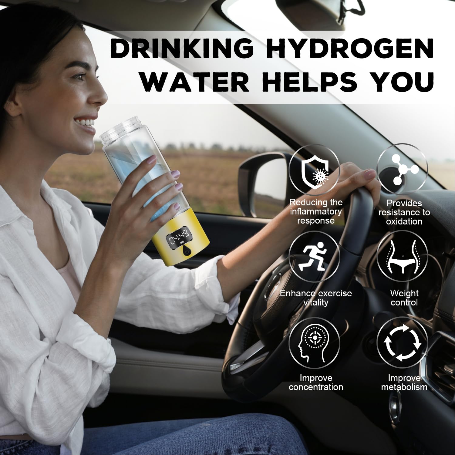 Hydrogen Water Bottle Generator with 4th Generation SPE/PEM Technology, Portable Hydrogen Water Ionizer Machine, Birthday,Xmas Gift for Husband,Wife,Lovers,Friends,Travel (Gold, 9.05in*Φ2.64in) - Image 6