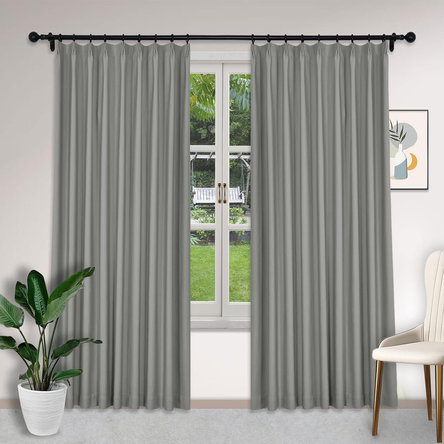 Fcosie Dark Grey Blackout Curtains 84 Inch Length Pinch