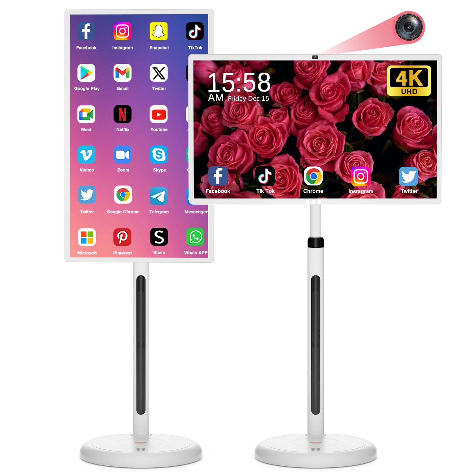 32 Inch 4K Smart Portable TV on Wheels ，Touch Screen Mobile Tablet TV on Stand with Wheels，Android 13,(5-8-Hour) Battery,with 4k HDCamera,Full Swivel Rotation,(8RAM+128GB) (32 inch
