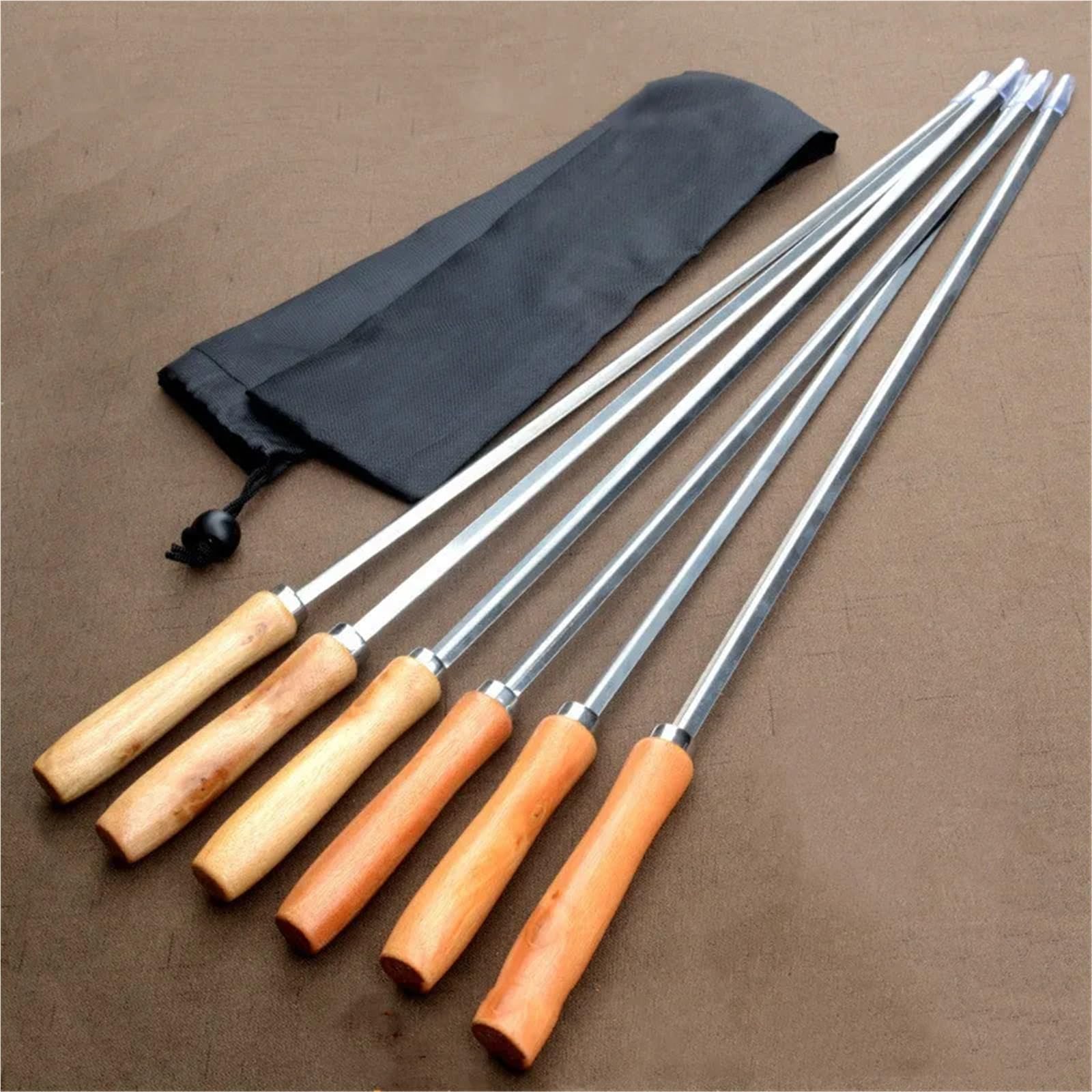 Spiedini Con Manici In Legno 6 pz Spiedini 50 cm Tipo V Manico Lungo Shish Kebab Barbecue Grill Bastone Forchetta In Legno Acciaio Inossidabile All'aperto