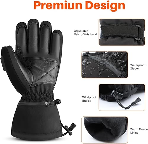 Miniatura 5 de Guantes térmicos eléctricos para hombres y mujeres, impermeables y resistentes al viento, guantes de esquí recargables con pantalla táctil, tres