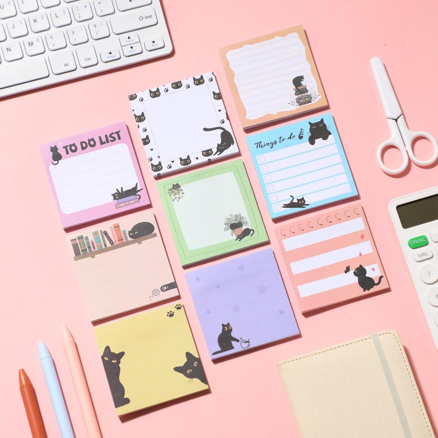 9 Pads Black Cat Sticky Notes 3x3 Inch Cute Self Stick Notepads Notes Adhesive Memo Pad Office Decor Gifts for Students School Teacher Meeting Office Supplies - Image 6