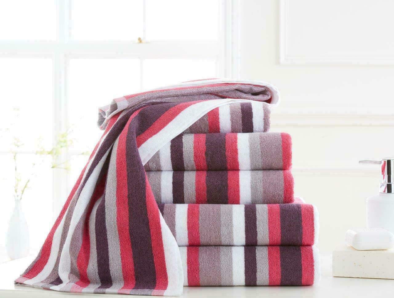 Victorian Royal Striped Cotton Towel Sets, Bath Towel, Hand Towel and Bath Sheet Sets, Bale Sets (Purple Stripe, Bale of 6)
