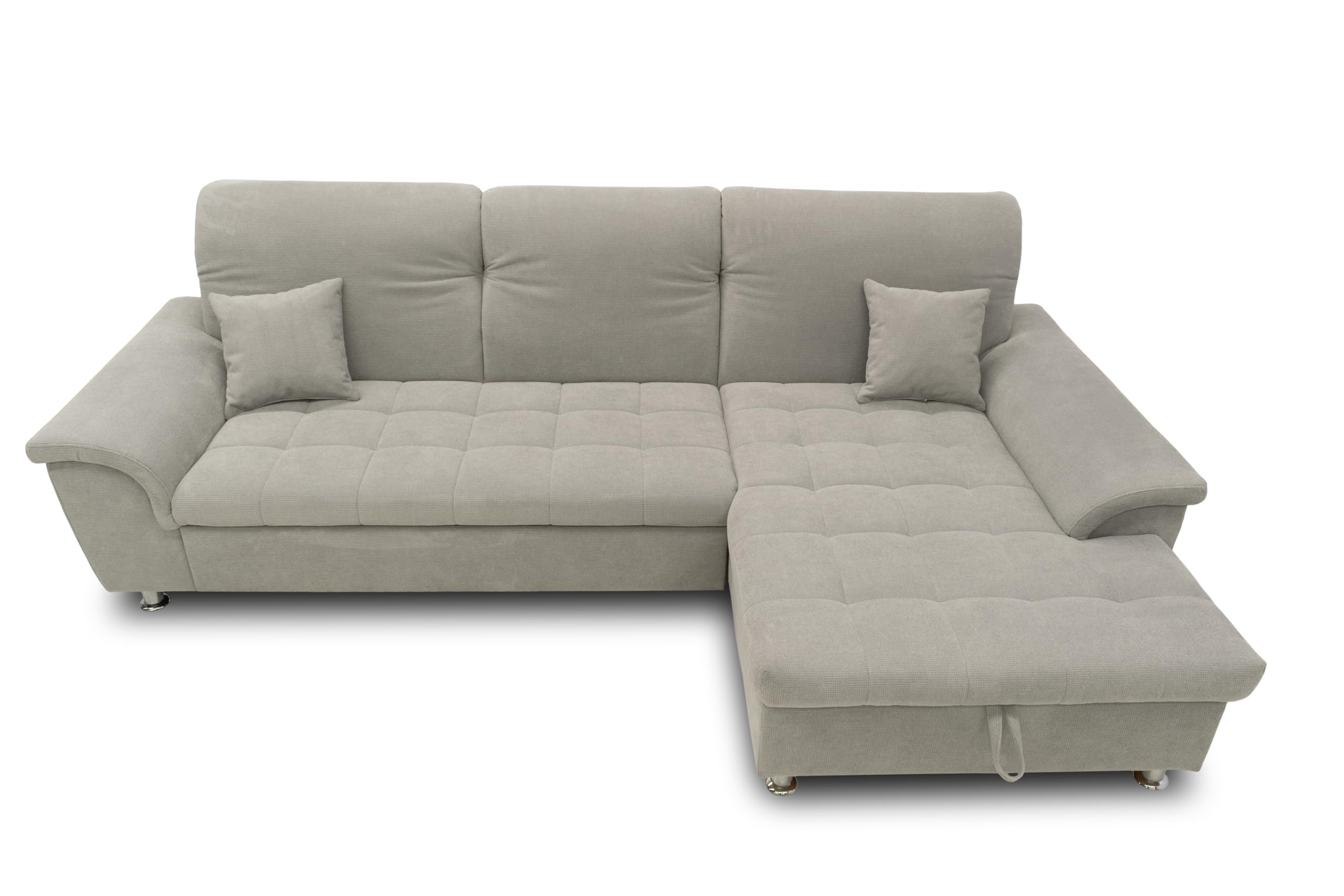 DOMO. collection Ecksofa Franzi, Couch in L-Form, Sofa, Eckcouch, Polsterecke Longchair links 279 x 162 x 81 cm (BxTxH), hellgrau