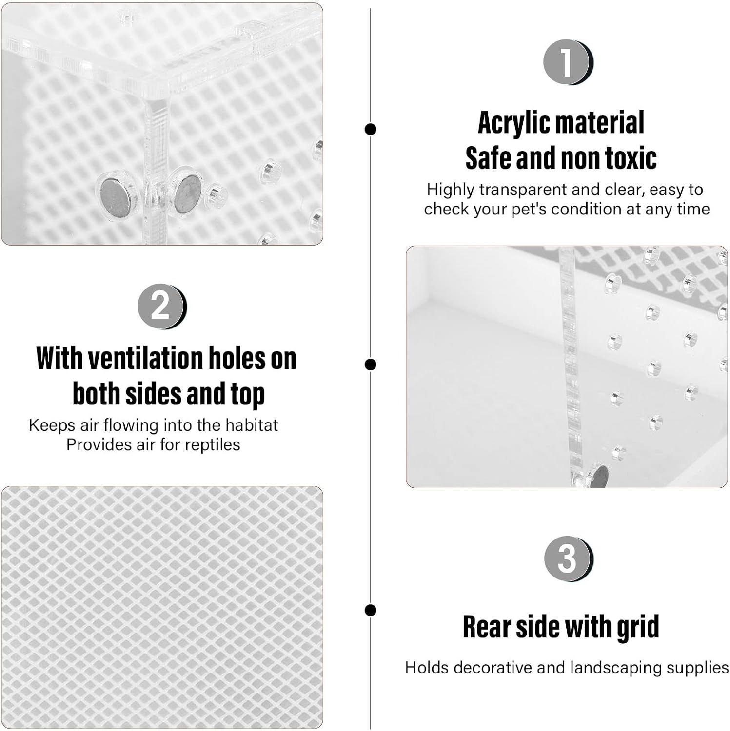 Naroote Reptile Terrarium Tank, Acrylic Highly Transparent Clear Habitat Tank with Ventilation Holes Magnetic Door Pull Out Bottom Box Easy to Clean for Leopard Gecko Snake Frog (S 3.3x6.6ft)