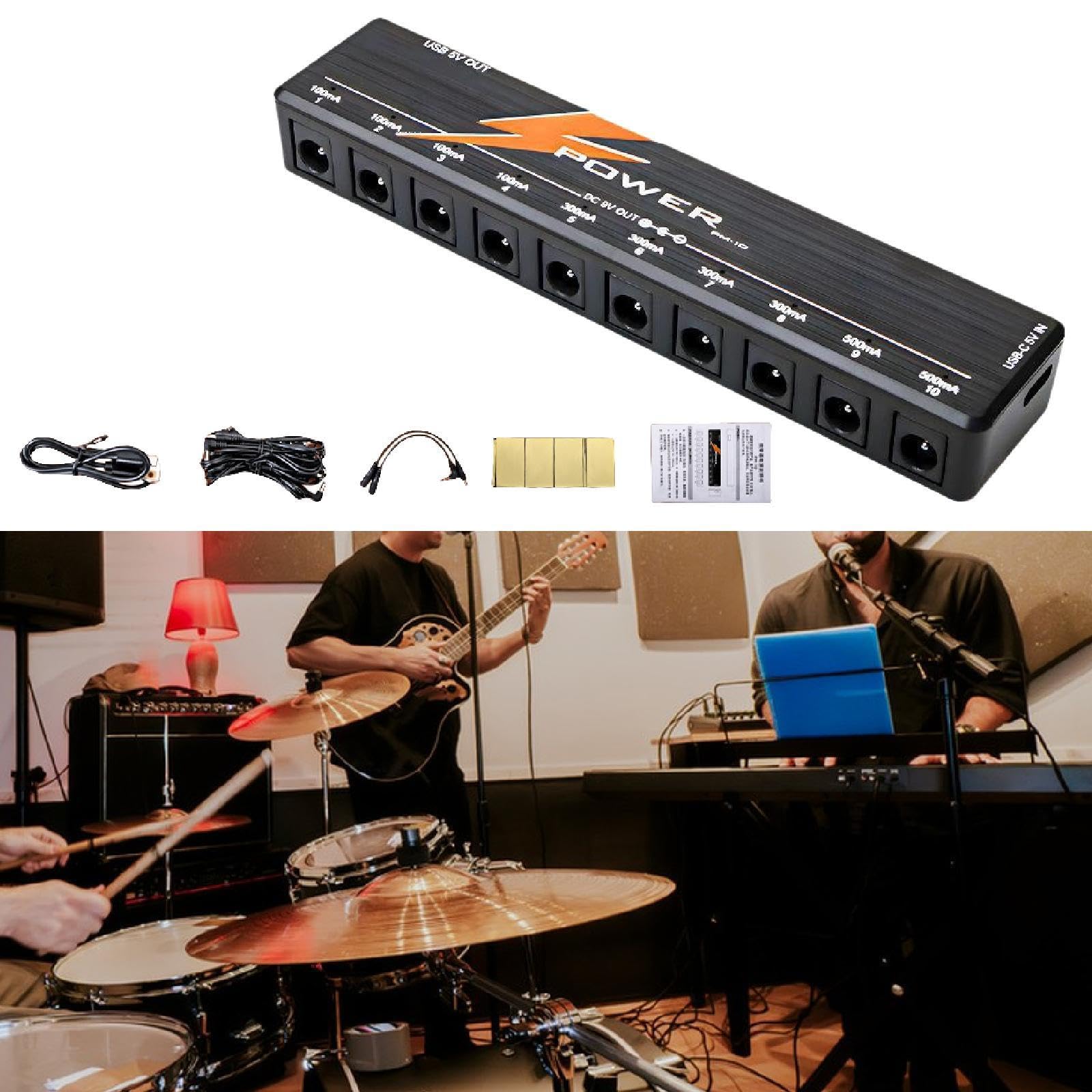 MagiDeal Alimentatore per pedali per chitarra, protezione da cortocircuito per pedali effetto 9V/12V/18V per musicisti professionisti, Nero