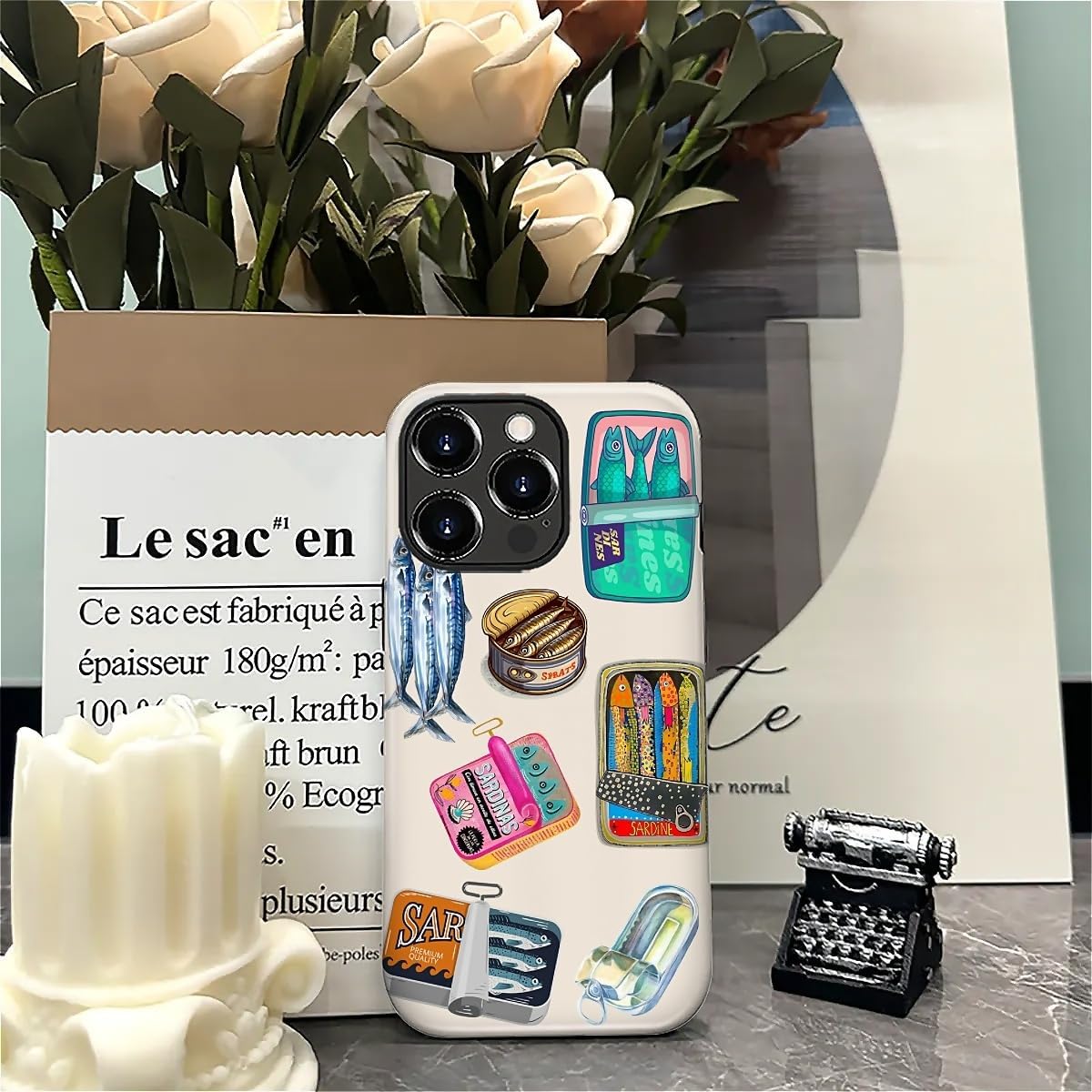 for iPhone 16 Pro Max Case for Women Girl Men Boy, Shockproof Soft Silicone & Hard PC Shell Protective Case for iPhone 16 Pro Max - Sardines Summer Fish Aesthetic - Image 6