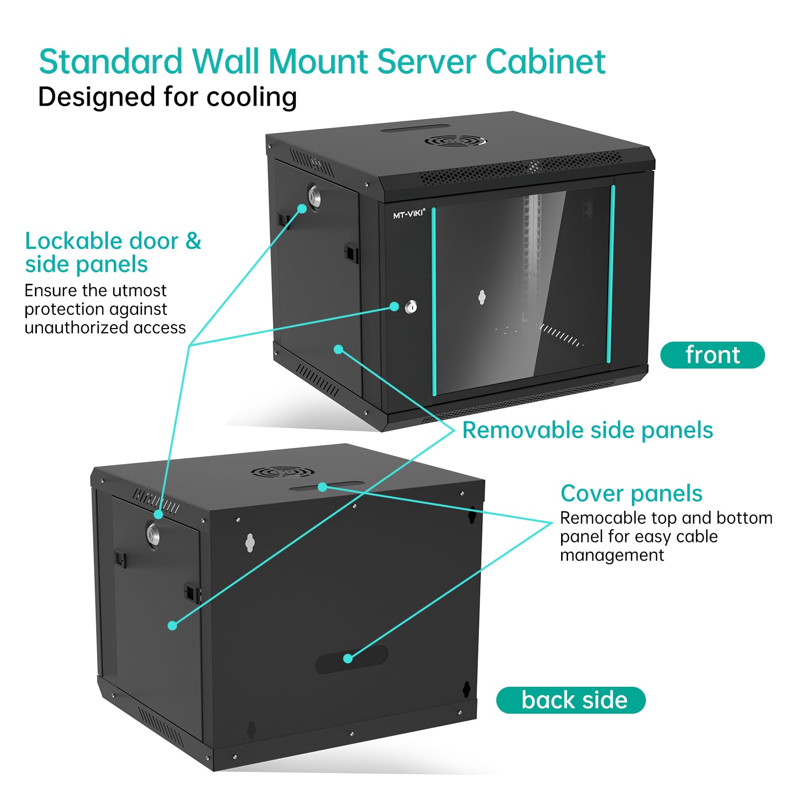 MT-VIKI Armadio di rete per server 9U con montaggio a parete, 0,8 mm di spessore, 450 mm di profondità, per apparecchiature IT da 19", incluso 1 ripiano per rack