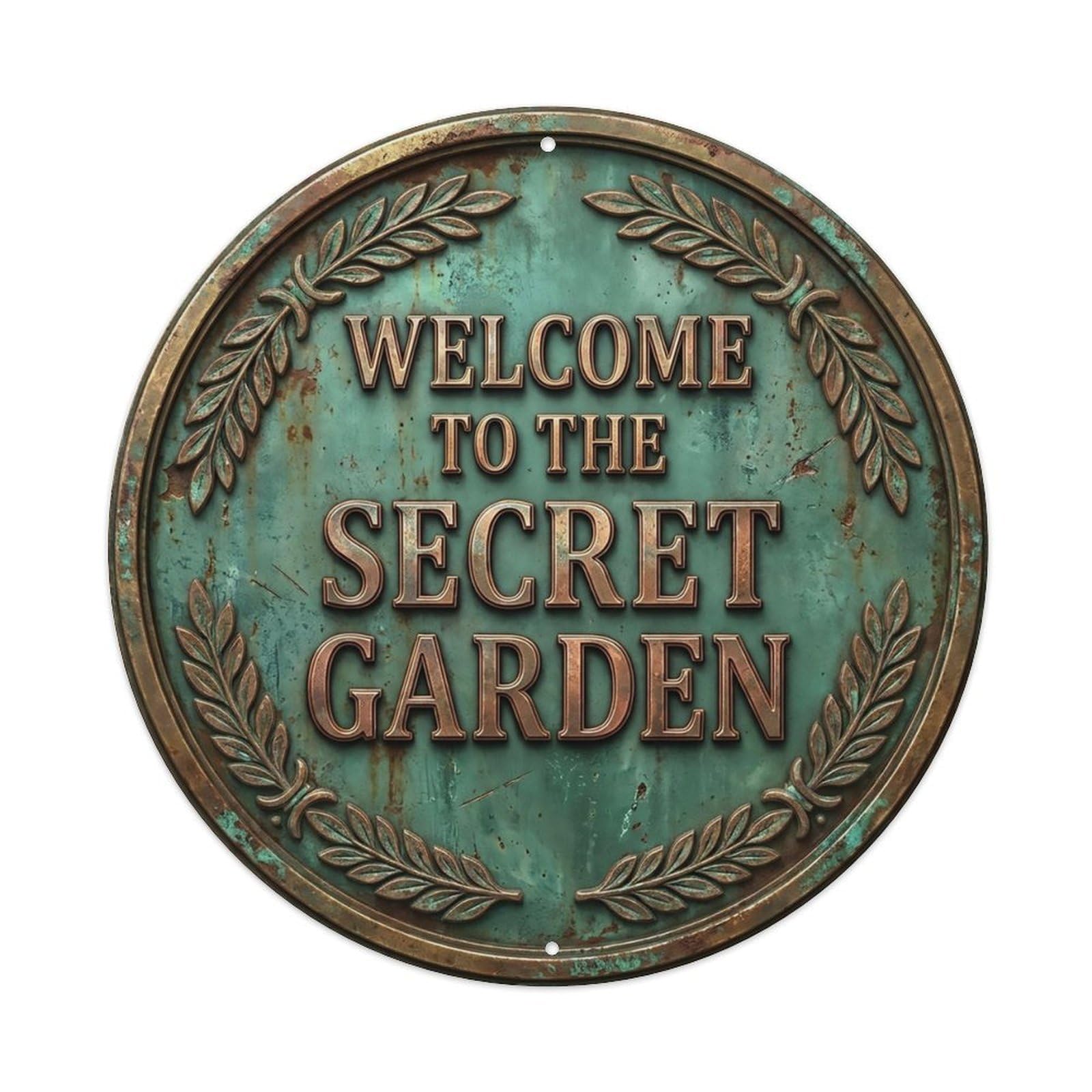Vintage Welcome Secret Garden Laurel Metal Tin Sign