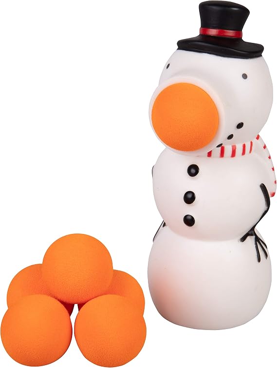Hog Wild Christmas Snowman Ball Popper Toy - Holiday Stocking Stuffer Includes 4 Soft Foam Balls - Squeeze to Pop Air Powered Balls Up to 20 Feet - for Indoor/Outdoor Play - Gift for Kids, Girls, Boys