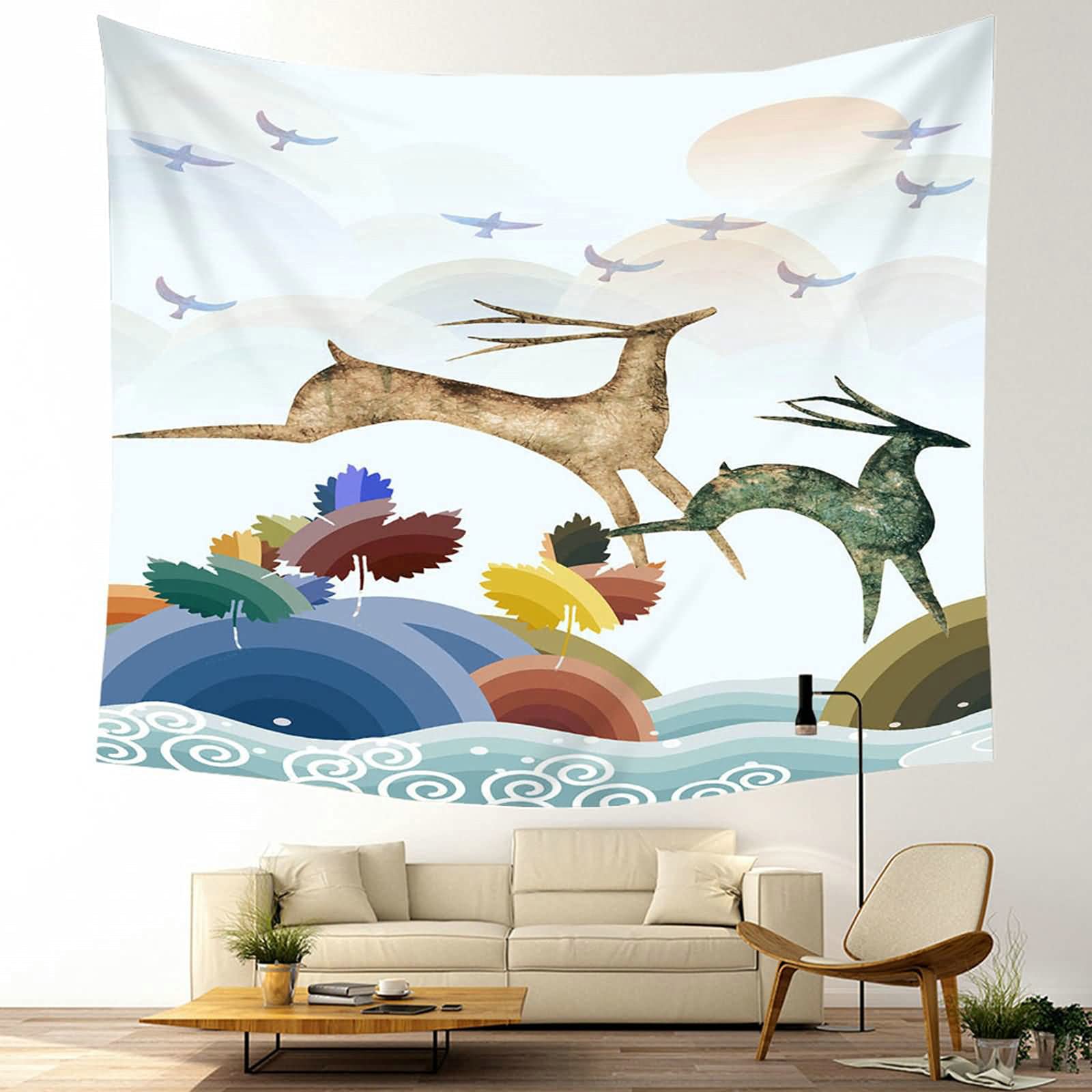 KnSam Dywan ścienny, ozdoba na ścianę, skaczący jeleń, dekoracja ścienna z poliestru, różne kolory, 300 x 260 cm