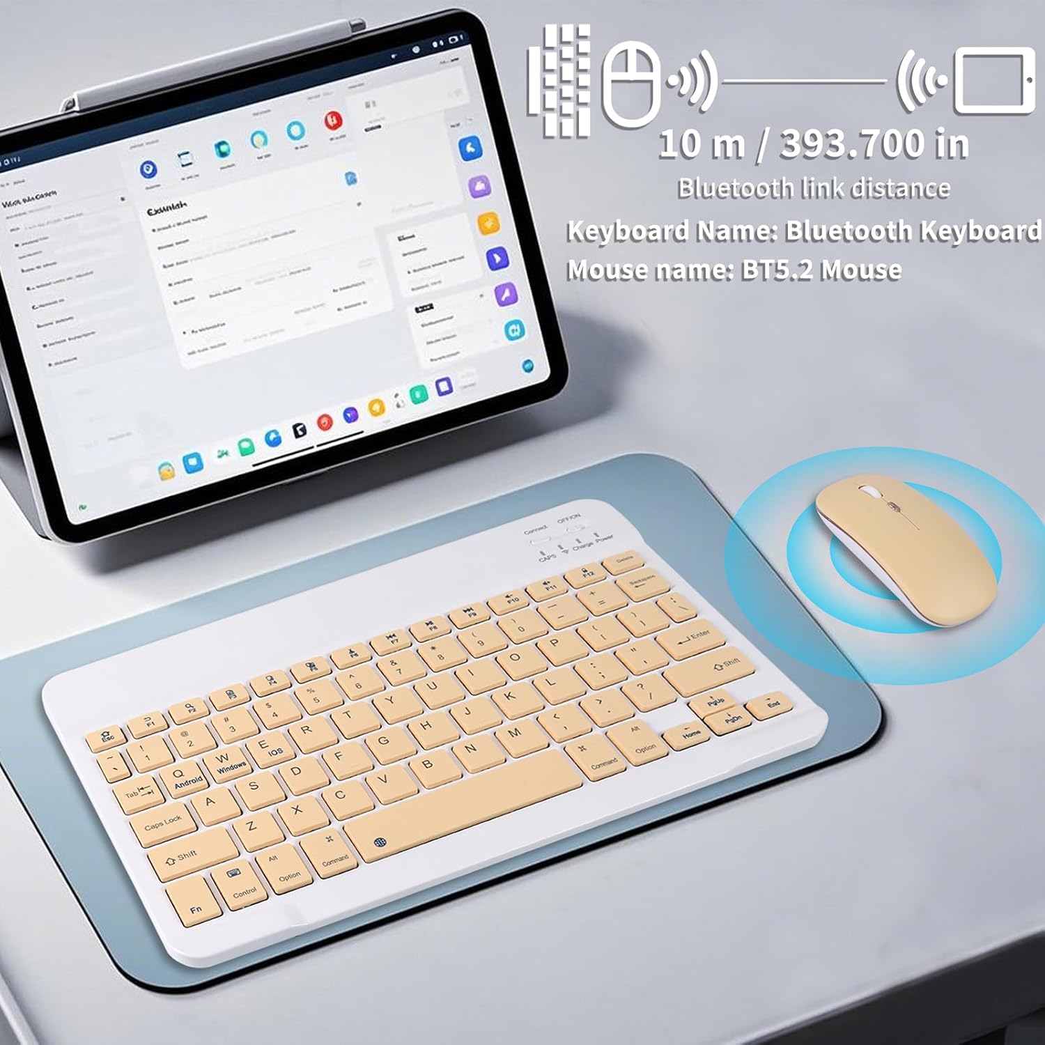 Wireless Bluetooth Keyboard and Mouse Combo - 10-Inch Rechargeable, Long Battery Life Over 30 Days, Ultra-Silent Keys, Compatible with iPad, Laptop, Android, and Windows (Yellow)