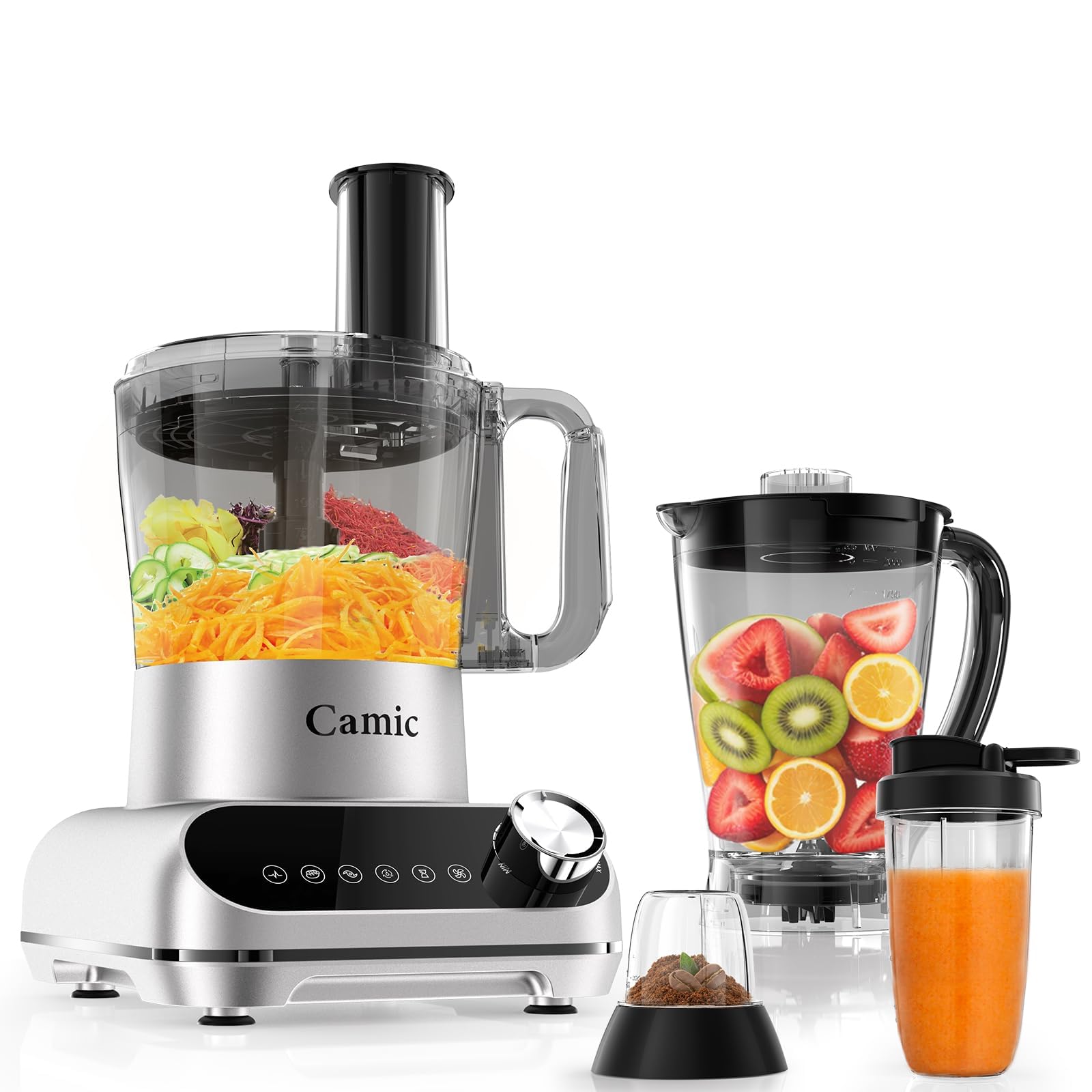 Camic Procesador de alimentos 1500W con tazón de 2.5L, 6 programas, picar, cortar, mezclar - incl. accesorios