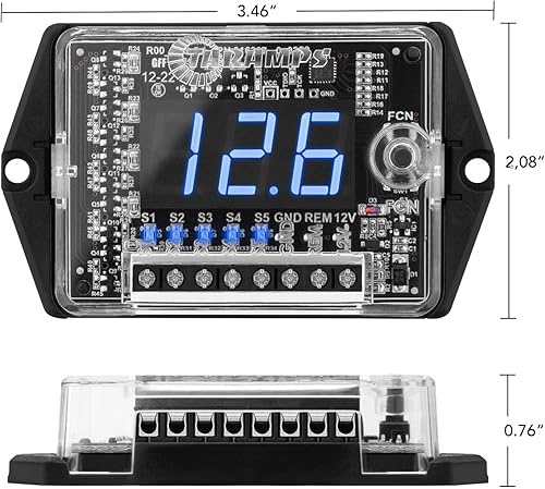 Miniatura 5 de Taramps - Voltímetro digital y secuenciador VTS 5.1 LED azul para automóvil, 5 salidas secuenciadoras, modo SPL, protección de voltaje, pantalla