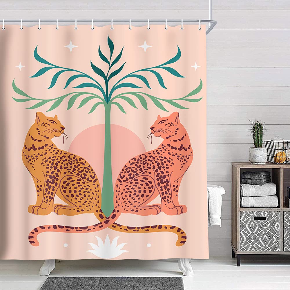 Tenda da doccia in tessuto leopardato, tenda da doccia ghepardo animale