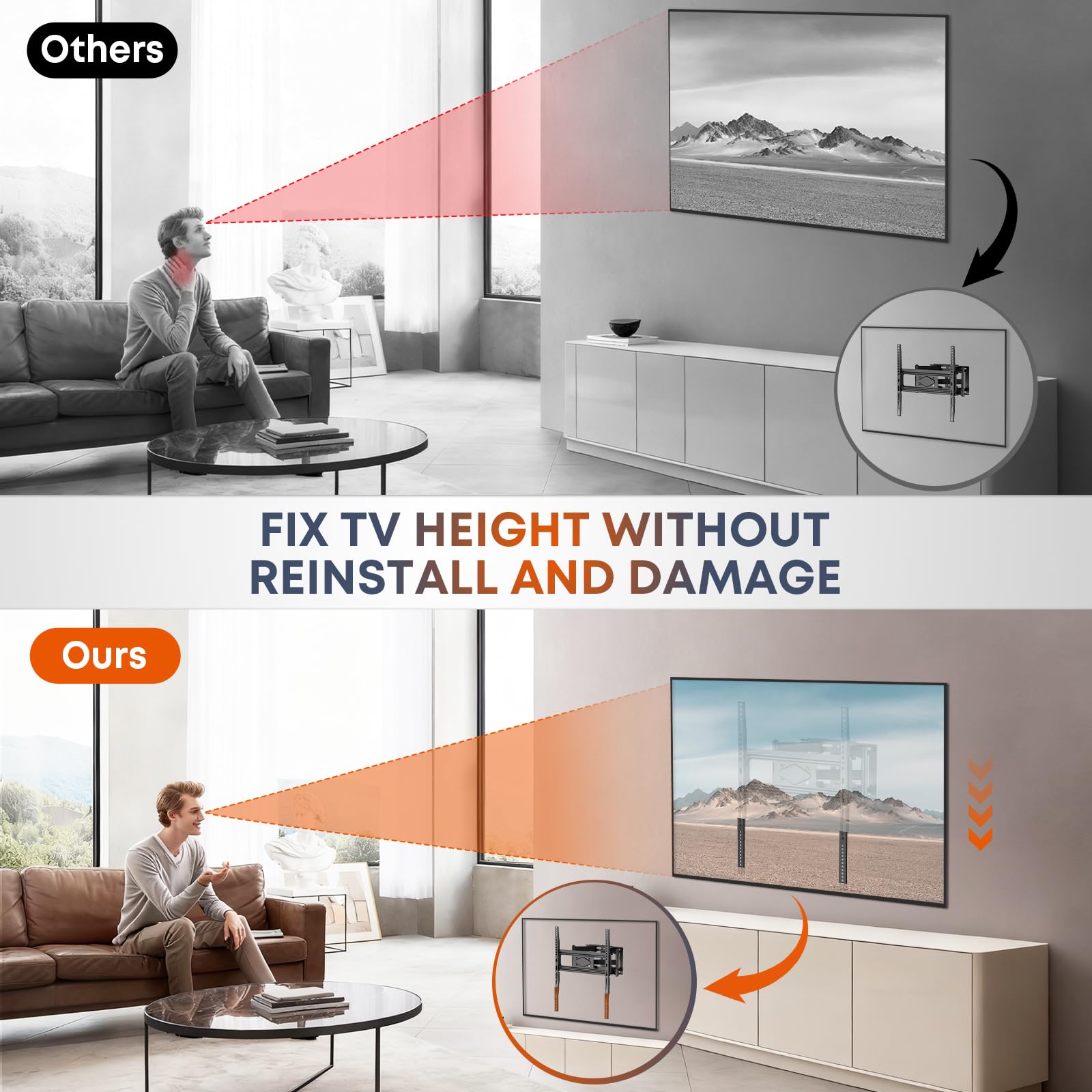 Plaque d’extension VESA verticale pour téléviseurs avec position VESA basse, compatible avec supports TV de plafond motorisés et supports muraux à bras vertical, 1 paire, Noir